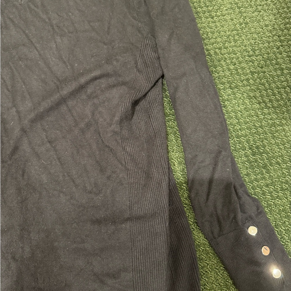 JM Collection Black Long Sleeve Tee sweater with silver studs on sleeve - Picture 7 of 14